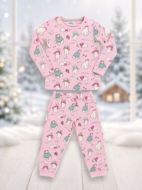 M&S Kids Pink Polar Bear Winter Pajama Set – Size 5–6 Years